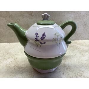 Herb Garden Tea Pot For One - Genuine Sonoma Home Goods - Floral Motif, Lavender